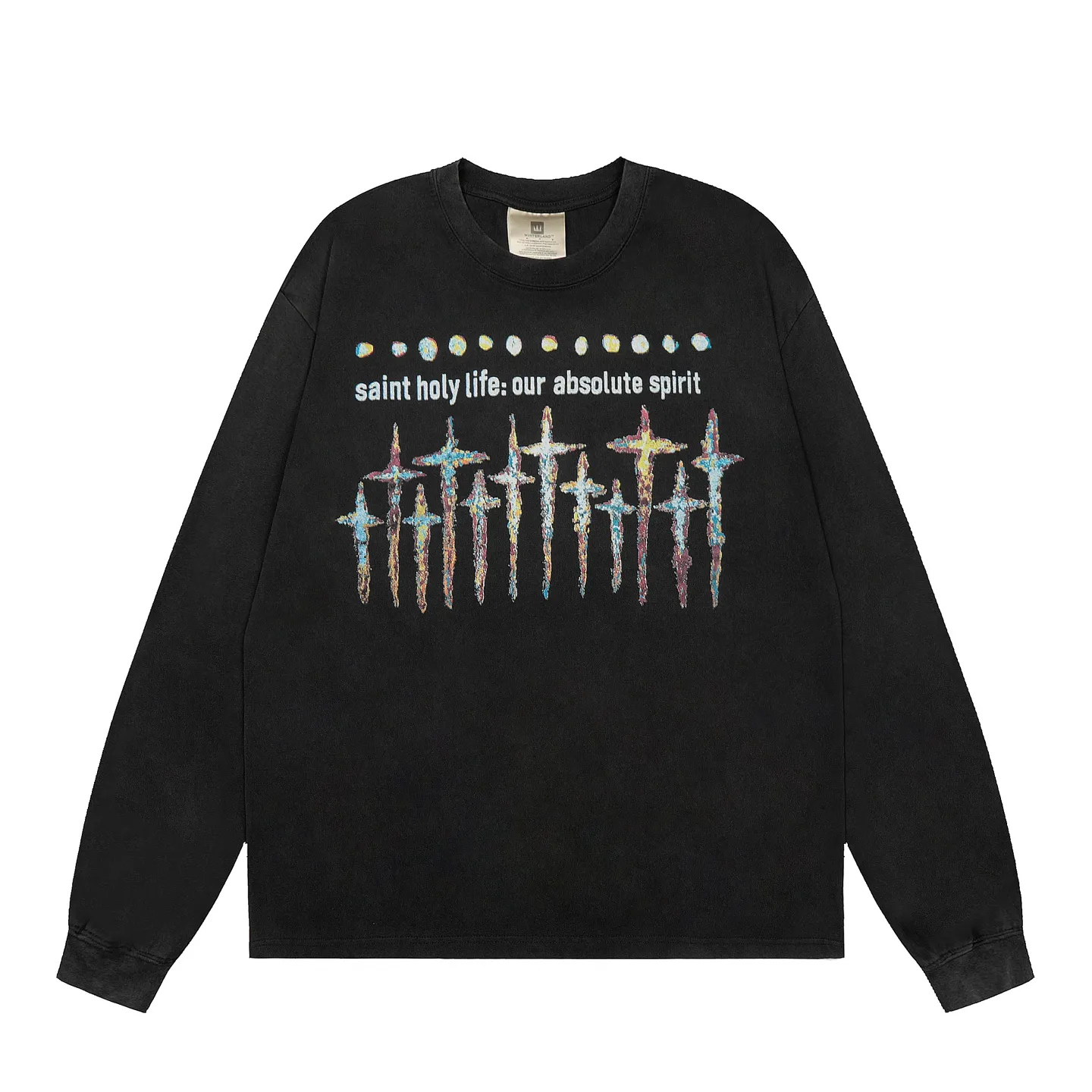 #VT439 P160💰 Saint Michael's new FOR SOME ONE co-branded GOD retro washed distressed long-sleeved T-shirt Small neckline design White ink digital direct printing High street retro heavyweight distressed washed Vintage long sleeves Size: S M L XL